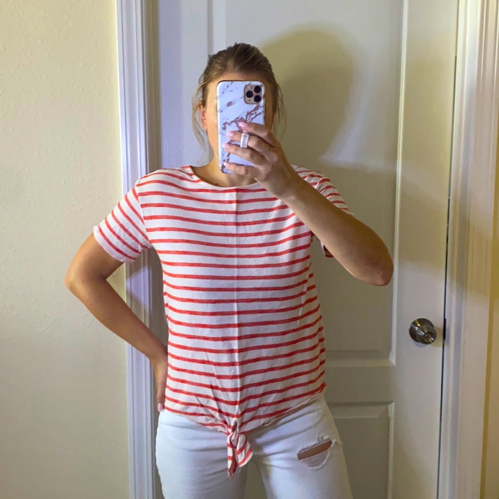 Old Navy Front Tie Orange Striped Top size XS